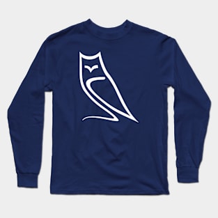 Minimalistic Owl Calligraphy Line Drawing Long Sleeve T-Shirt